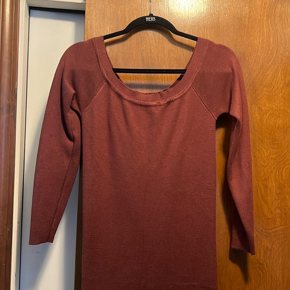 Maxi sweater dress in burnt orange.